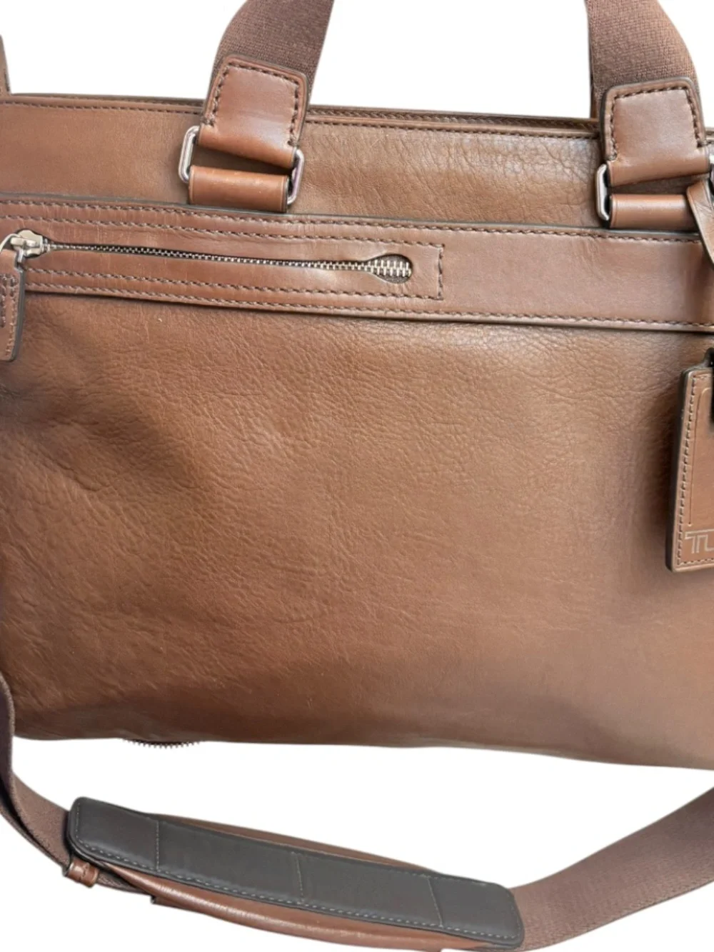 TUMI brown leather expandable briefcase bag